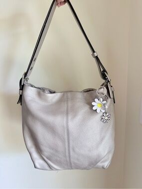 Coach Metallic Silver Pebbled Leather Hobo Duffle Bag